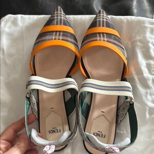 Fendi Women's Plaid and Orange Slingback Shoes